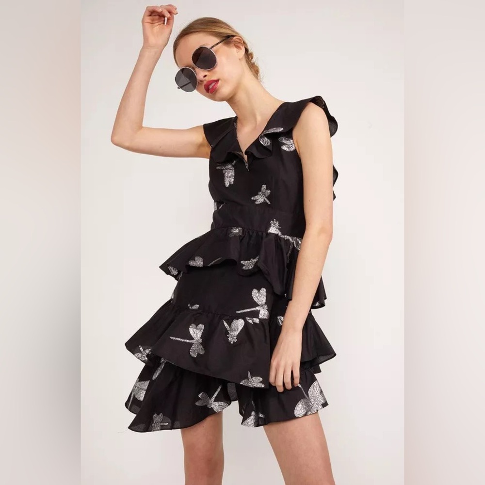 Cynthia Rowley NY Sleeveless Jetset Silver Dragonfly High Low Mini Dress